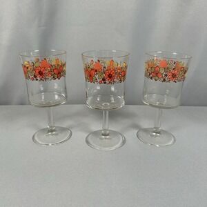 Set of 3 Corelle‎ Indian Summer Wildflower Stemmed 8 oz Water Goblet Wine Glass